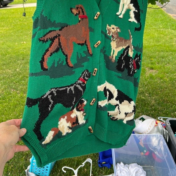 Susan Bristol Green Sweater Vest with Dog Motif - Picture 2 of 4